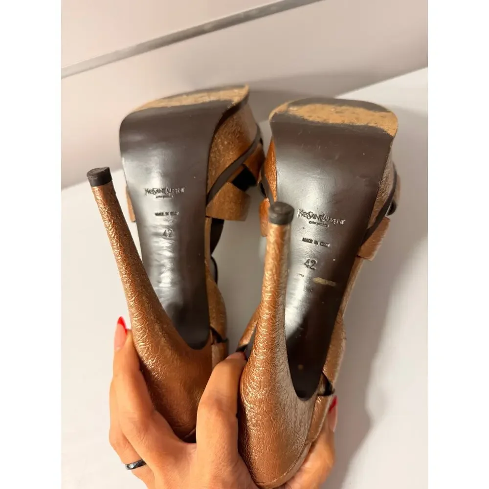 Yves Saint Laurent Metallic Bronze Platform Heels